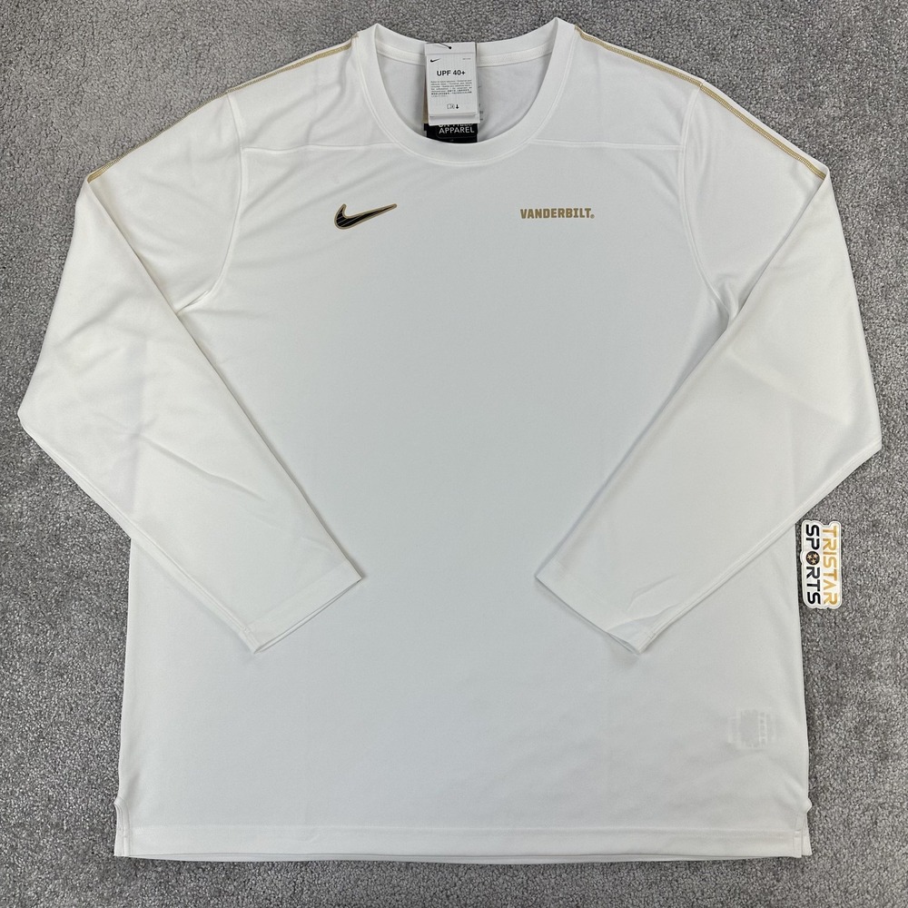 Vanderbilt Commodores Shirt Mens 2XL White Nike Dri Fit UPF 40+ Long Sleeve UV